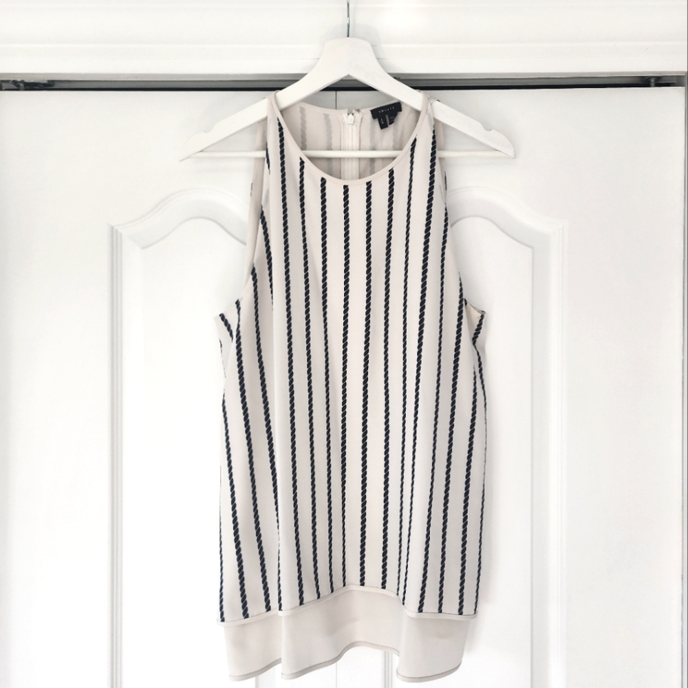 Theory Silk Top Black and White Size L EUC
